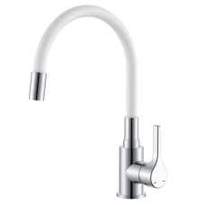 Смеситель для кухни Zerix Rex-011 Chrome Refl.White из нерж. стали (Цвет хром+силик.излив белый) (ZX6129)