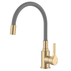 Смеситель для кухни Zerix Rex-011 Brushed Gold Refl.Grey из нерж.стали (Цвет мат.золото+силик.излив серый) (ZX6133)