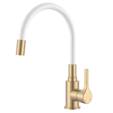 Смеситель для кухни Zerix Rex-011 Brushed Gold Refl.White из нерж.стали (Цвет мат.золото+силик.излив белый) (ZX6134)