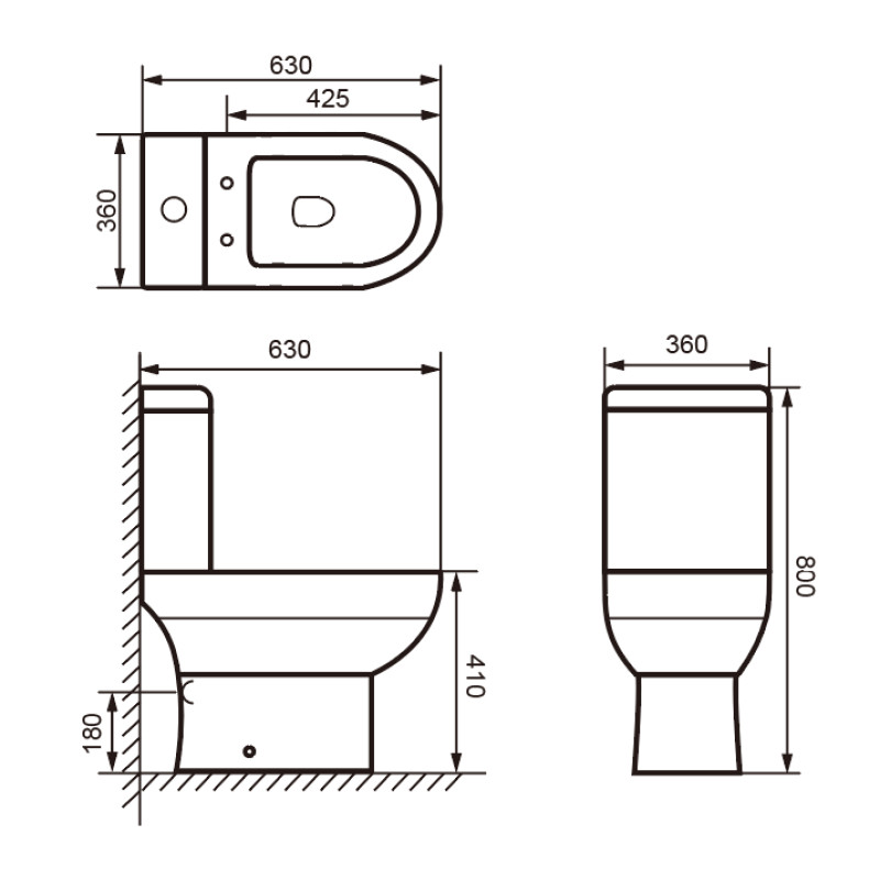 IMPRESE MALSE унитаз напольный с бачком не пристенный (63*37*80 см, rimless, сиденье duroplast), (c06204503)