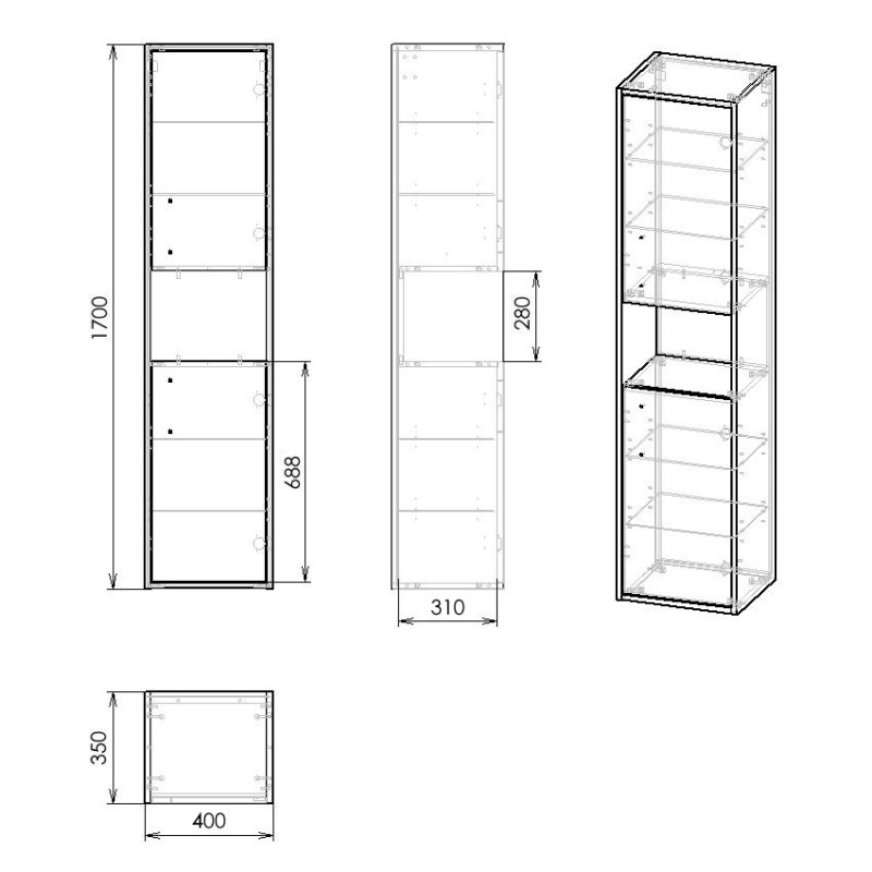 IMPRESE VYSKOV пенал 170*40*35 см, підвісний, колір дуб, (f3253Dr)