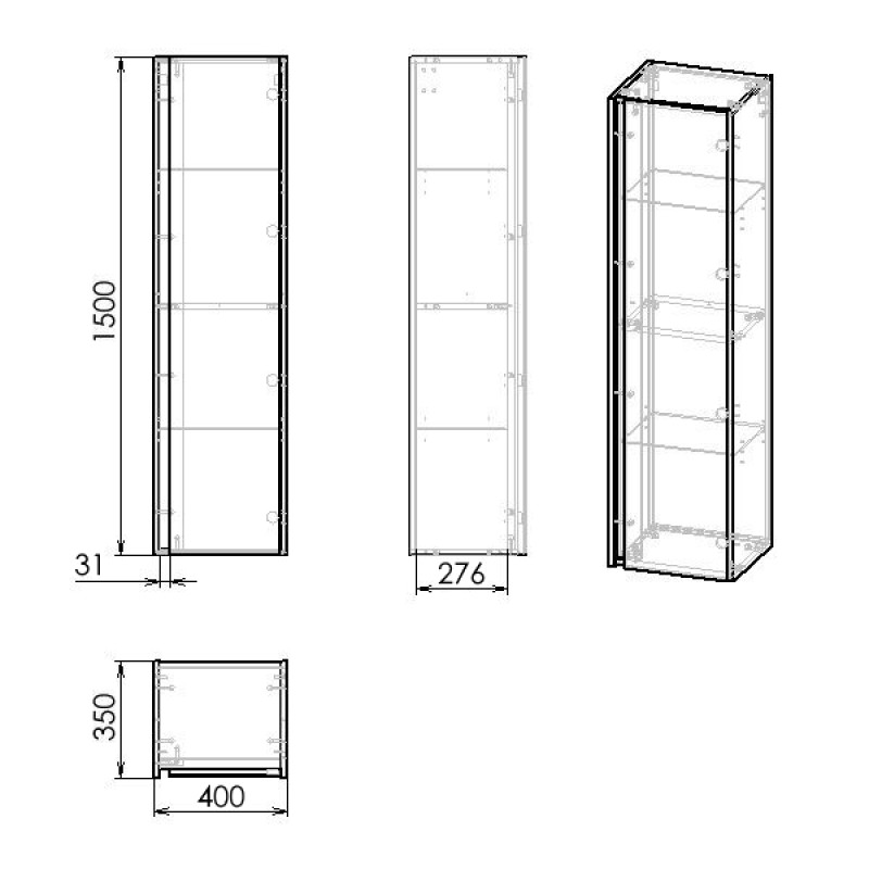 IMPRESE BLATNA L пенал 150*40*35 см, підвісний, колір ільм бергамо, (f3283Dr)