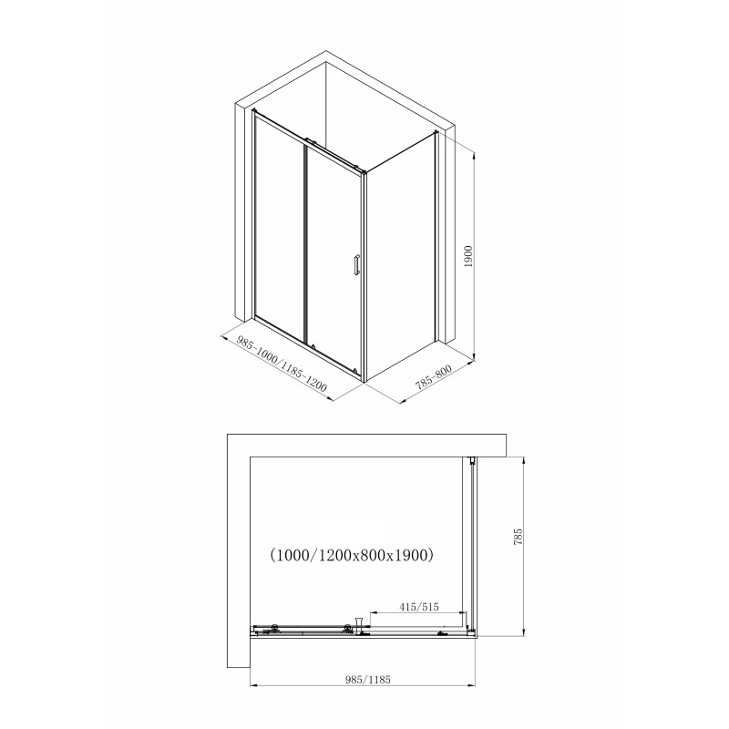 VALTICE New душова кабіна прямокутна 120*80*190см, розсувні двері, скло прозоре