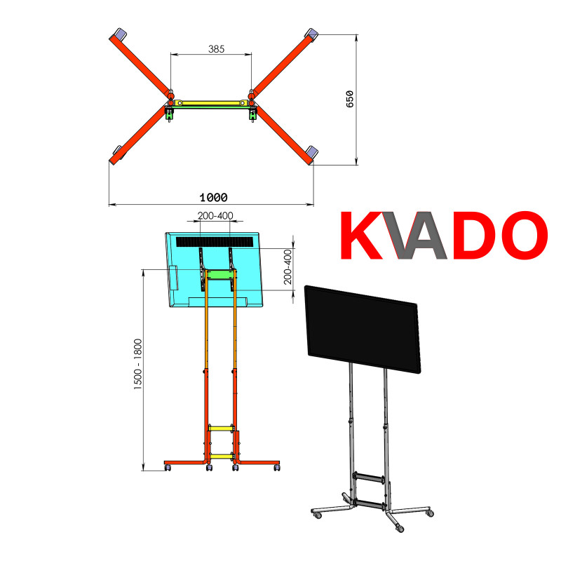KVADO Мобільна стійка для телевізора, на колесах, з кронштейном (КВАДО К-70)
