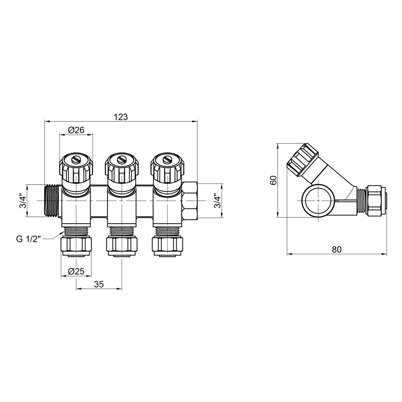 Колектор для теплої підлоги SD Plus 3/4" 3 виходи (SD230W3)