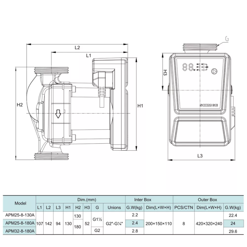 SHIMGE Насос циркуляційний APM 25-8-130A, Qmax 4,3м³
