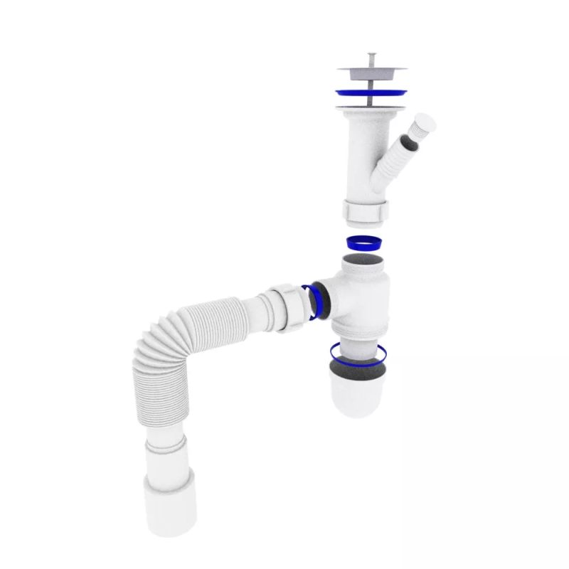 Kronoplast Сифон для кухонної мийки 1/2 з литим випуском і відведенням до пральної машини Ø40х40/50 (SY13000043)