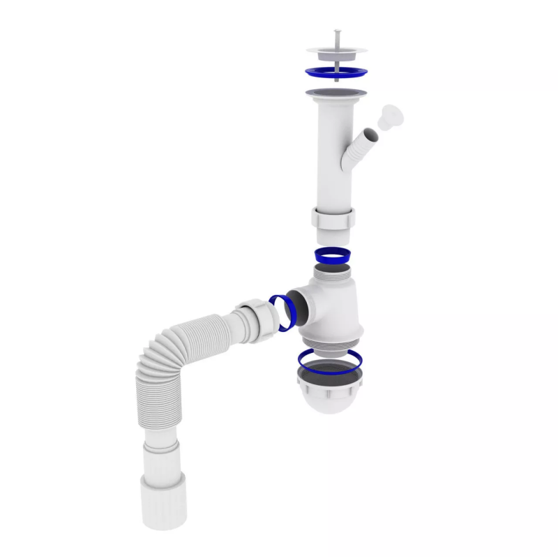 Kronoplast Сифон для кухонної мийки 1/2 зі збільшеним корпусом і відведенням до пральної машини (SM13000043)