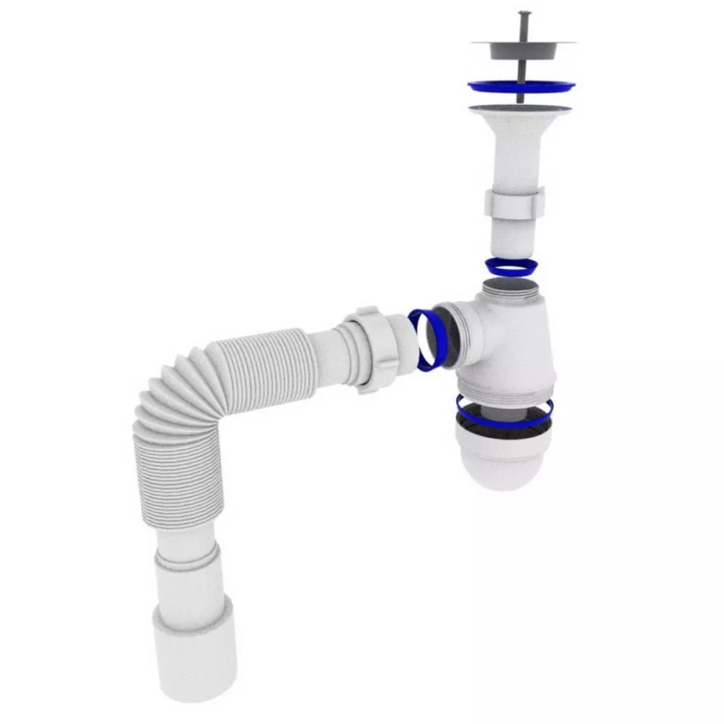 Kronoplast Сифон для умивальника 1/4 з литим випуском і гнучкою трубою Ø40х40/50 (SТ12000043)