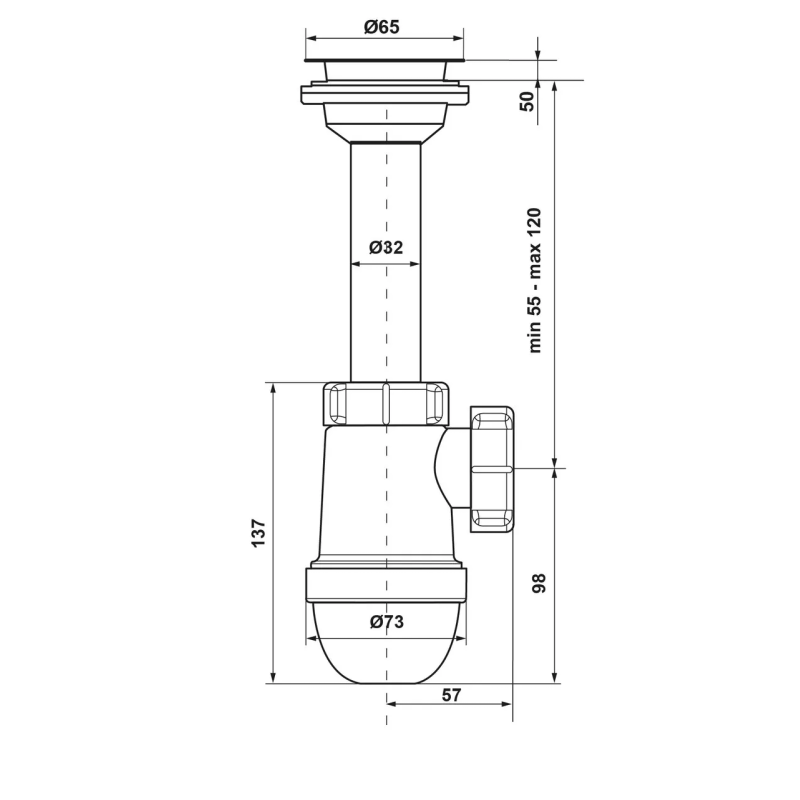 Kronoplast Сифон для умивальника 1/4 з литим випуском і гнучкою трубою Ø40х40/50 (SТ12000043)