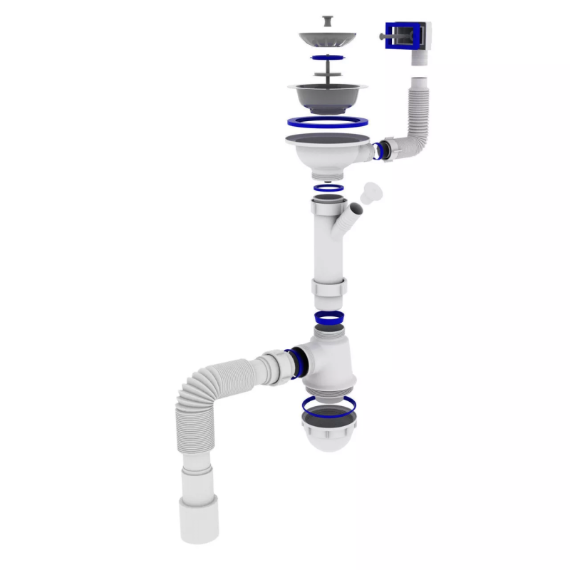 Kronoplast Сифон для кухонної мийки 1 1/2" з відведенням для підключення пральної машини Ø40х40/50 (SM27020343)