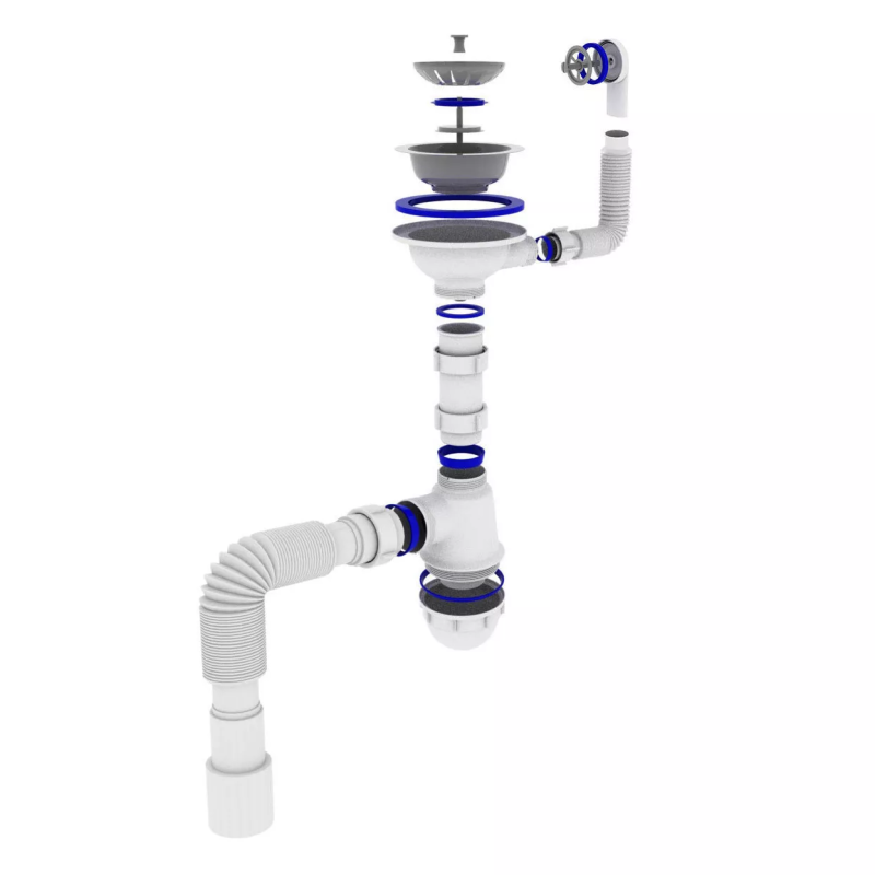 Kronoplast Сифон для кухонної мийки з гнучким круглим переливом Ø40х40/50 (SM27010243)