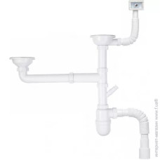 Kronoplast Сифон для кухонної мийки 1/2 з відведенням, подвійний, симетричний та переливом Ø40х40/50 (SM45720343)