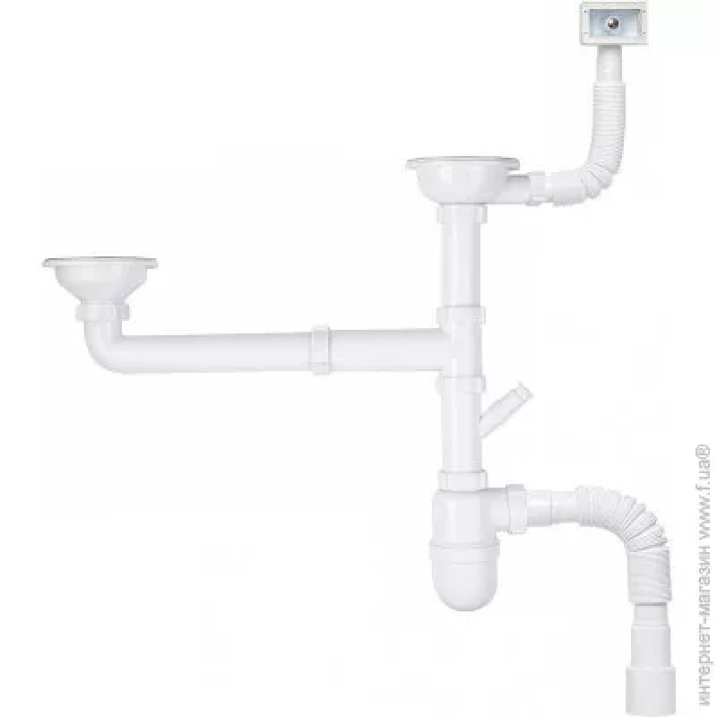 Kronoplast Сифон для кухонної мийки 1/2 з відведенням, подвійний, симетричний та переливом Ø40х40/50 (SM45720343)