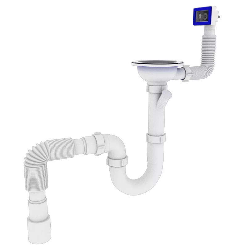 Kronoplast Сифон для кухонної мийки 1/2 з відведенням та прямокутним переливом Ø40х40/50 (SU27020343)