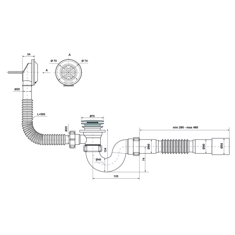 Kronoplast Сифон для ванни прямоточний 40/50 Сlick-Сlack з переливом (SV27200133)