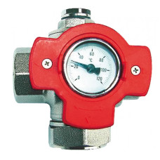 HERZ Кран кульовий чотирьохходовий мультифікаційний. Синій маховик, з термометром 0-120 °С. Корпус з кованої латуні.DN 25 1241503