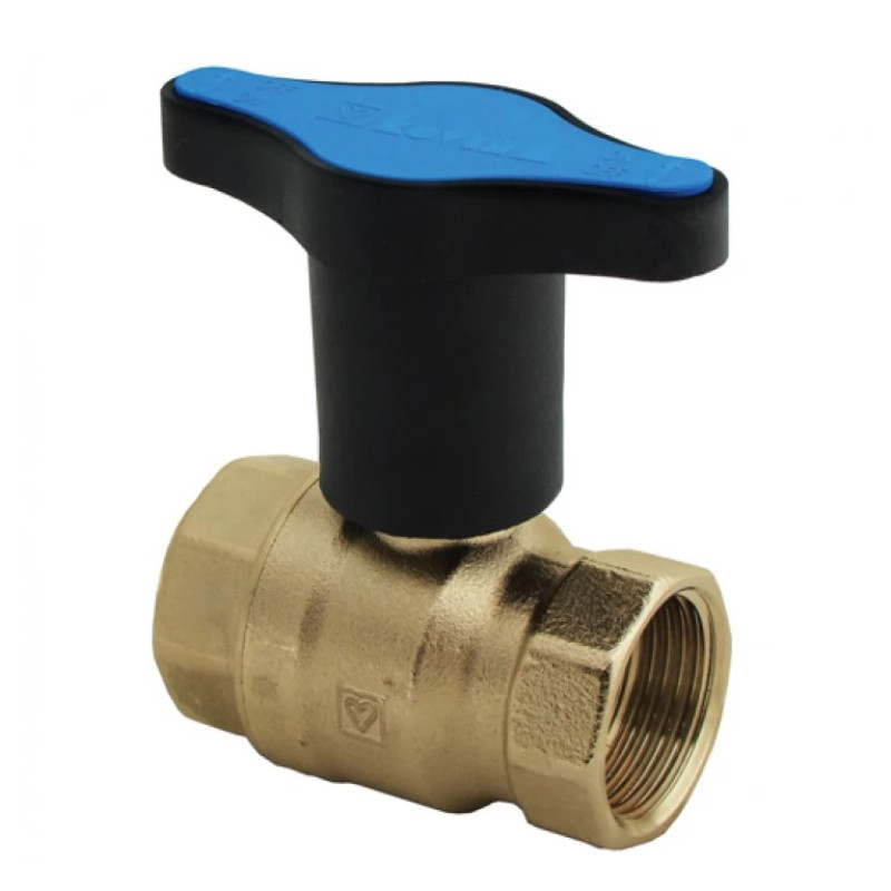 HERZ Кран шаровой ВР-ВР с пластиковой ручкой (синяя), PN=25. Корпус из кованой DZR латуни, согласно EN 12420., 1/2". 1220651
