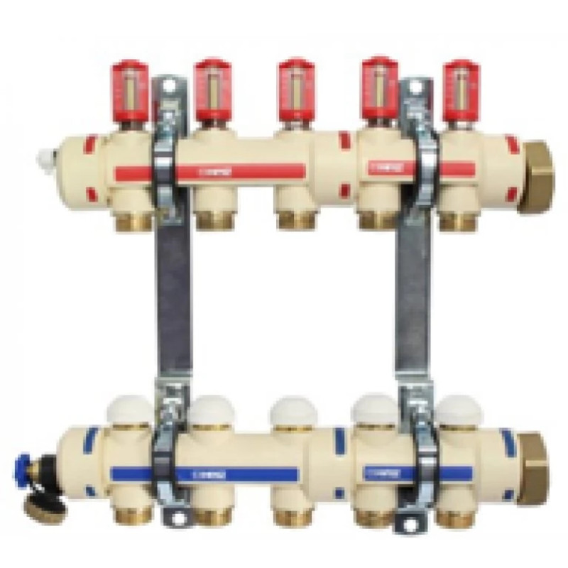 HERZ Распределитель для пола отопления/охлаждения UNI-MINI, с расходомерами 3 л/мин. 8 отводов 1873208