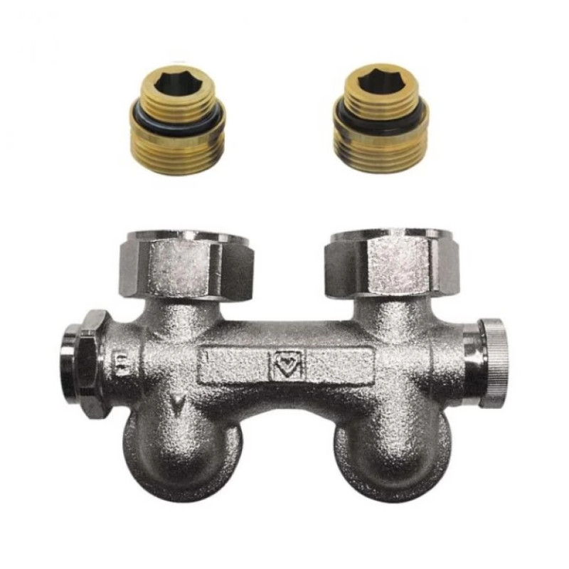 HERZ Узел подключения -3000 с регулируемым байпасом, с сливом слева и наполнением, с возможностью закрытия, подключение радиатора Rp 1/2", угловой 1306612.