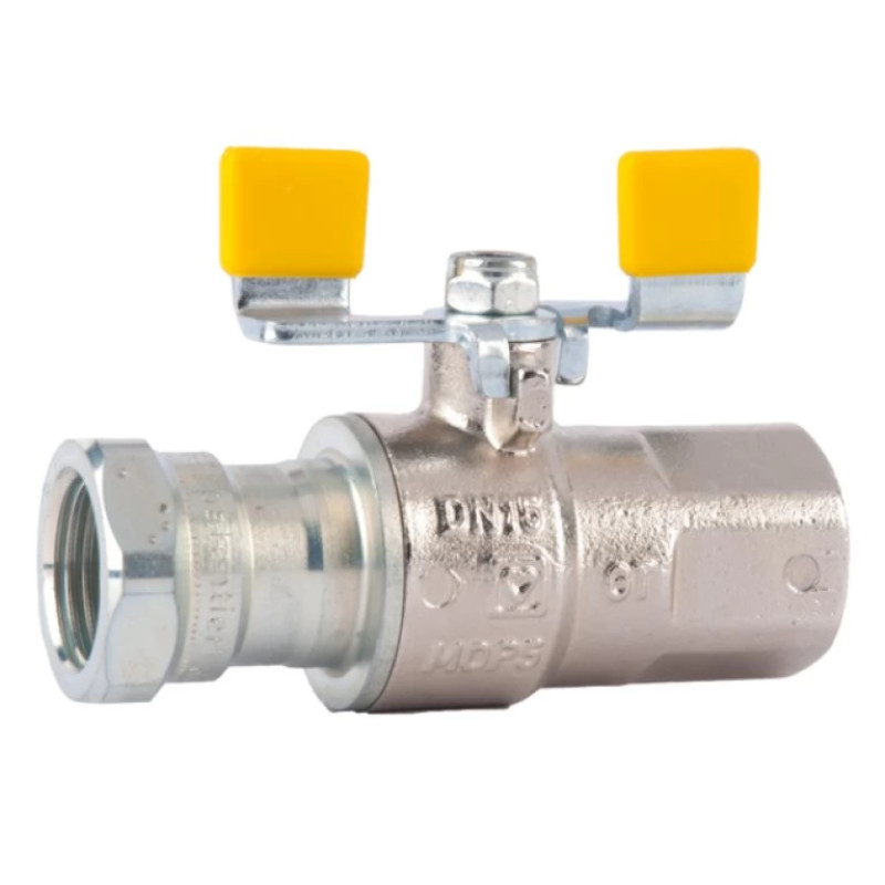 HERZ Кран шаровый ВР-ЗР (уплотнение плоским прокладкой) с ручкой "бабочка" из стальной пластины, с функцией термозащитного замыкания, TAS 925 °C / 60 мин. - 2302 1230213