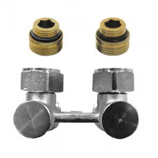 Узел нижнего подключения HERZ-3000, с возможностью закрытия, с ниппелями, Rp 3/4" х1/2", угловой 1376612