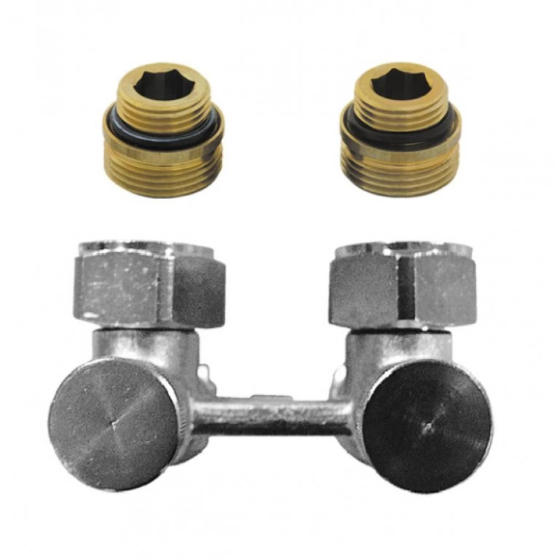 Узел нижнего подключения HERZ-3000, с возможностью закрытия, с ниппелями, Rp 3/4" х1/2", угловой 1376612