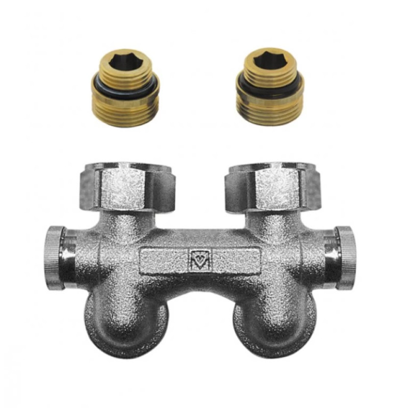 HERZ Узел подключения -3000 с фиксированным байпасом с двусторонним сливом и наполнением, с возможностью закрытия, подключение радиатора Rp 1/2", угловой 1316612.