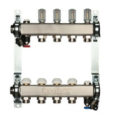 Комплект штанговых распределителей, нержавеющая сталь, DN 25 (1") с расходомерами 6 л/мин и термостатическими (M 28 x 1,5) кран-буксами.4 отвода 1863304 Herz