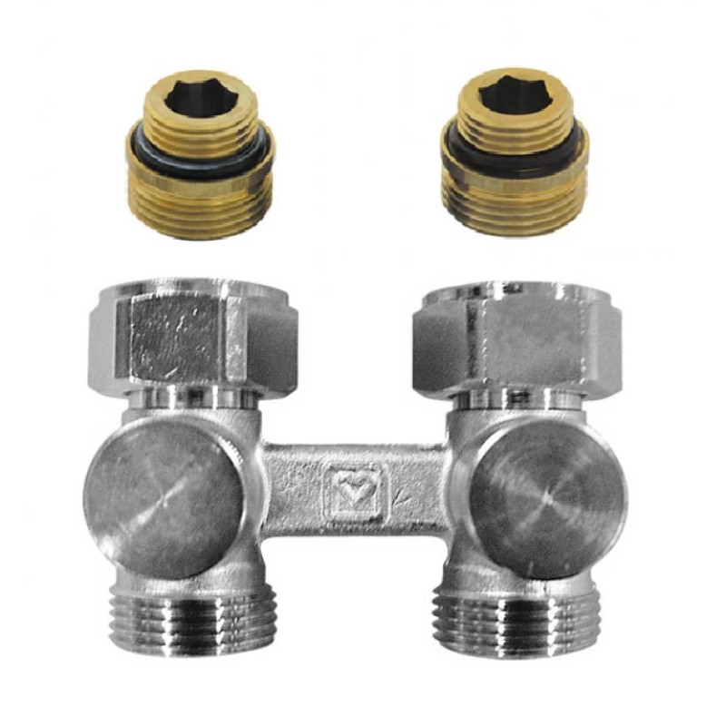 HERZ Узел нижнего подключения -3000, с возможностью закрытия, с ниппелями, Rp 3/4" х1/2", проходной 1376602