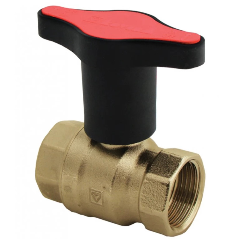 HERZ Кран шаровой ВР-ВР с пластиковой ручкой (красная), PN=25. Корпус из кованой DZR латуни, согласно EN 12420., 1 1/2". 1220645