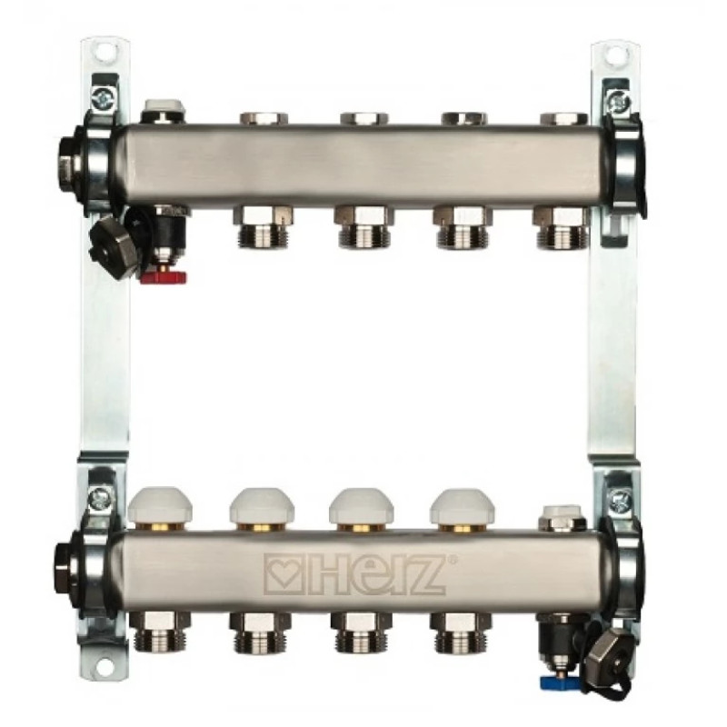 Комплект штанговых распределителей, нержавеющая сталь, DN 25 (1") с запорными и термостатическими (M 28 x 1,5) кран-буксами.8 отводов 1863108 Herz