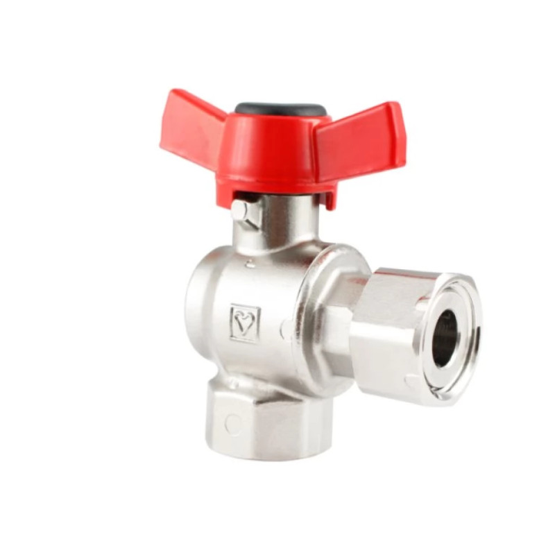 HERZ Кран кульовий кутовий з Т-подібною рукояткою та накидною гайкою, ВР х ВР DN15 1222421