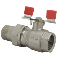 HERZ Кран кульовий ВР-ЗР (рознімне з'єднання з накидною гайкою), з ручкою "метелик" (оцинкована сталь), PN=16. Корпус з кованої латуні, нікельований, згідно EN 12420., 3/4". 1221132