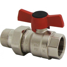 HERZ Кран кульовий ВР-ЗР (рознімне з'єднання з накидною гайкою), з ручкою "метелик", PN=16. Корпус з кованої латуні, нікельований, згідно EN 12420., 1 1/4". 1221114