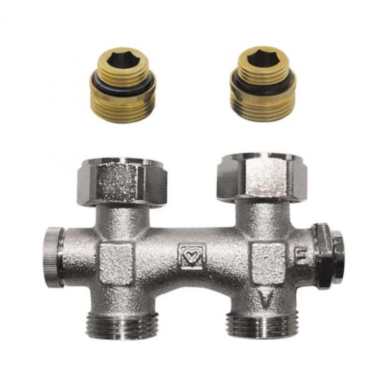 HERZ Узел подключения -3000 с регулируемым байпасом, с сливом и наполнением, с возможностью закрытия, подключение радиатора Rp 1/2", артикул 1306602.