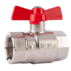 HERZ Кран шаровой ВР-ВР, с ручкой "бабочка". Корпус из кованой латуни по DIN 17660, никелированный. Размер-32. 1210014