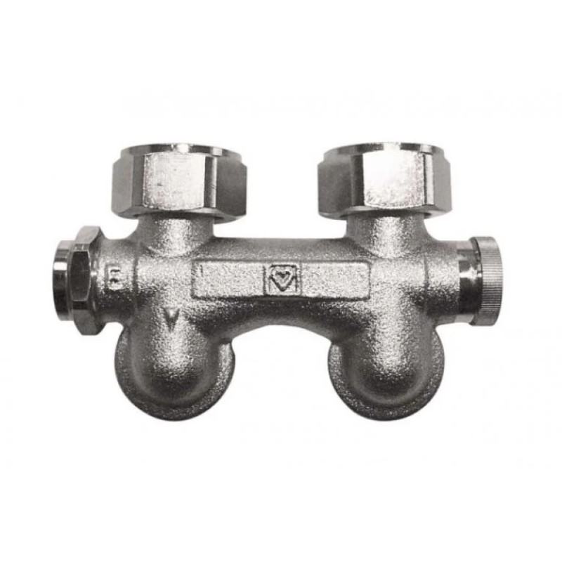 HERZ Узел подключения -3000 с регулируемым байпасом с сливом слева и наполнением, с возможностью закрытия, подключение радиатора G 3/4", угловой 1306611