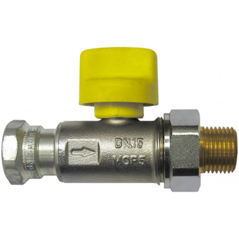 HERZ Кульовый кран для подключения газового оборудования, ВР х ЗР (накидная гайка с коническим уплотнением), ручка пластиковая, с функцией термозащитного замыкания, TAS 925 °C / 60 мин. - 2362.DN 15 1236231