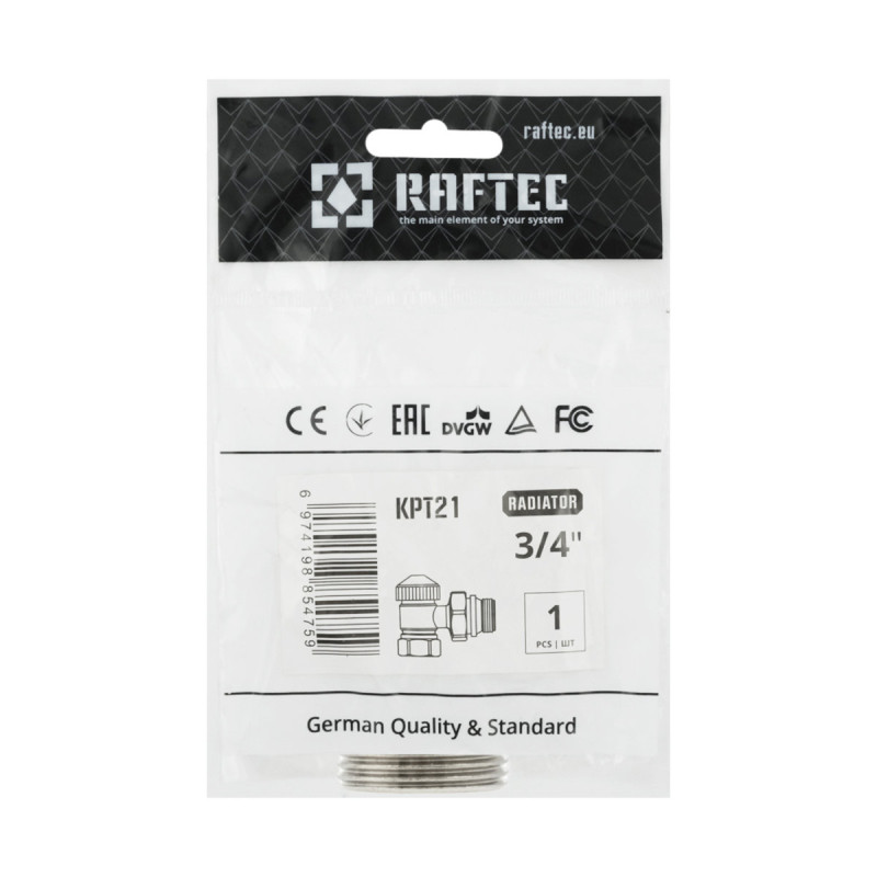 Raftec Кран под термоголовку угловой с антитечкой 3/4" KPT 21