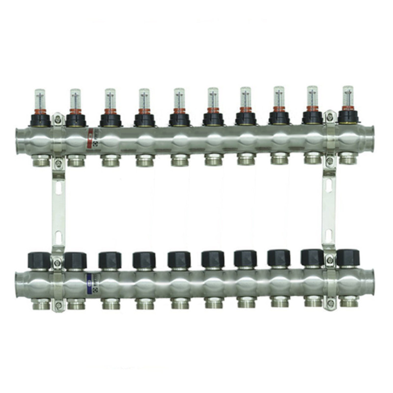 Коллектор с расходомерами Raftec STEEL 1"х10 RC03-10