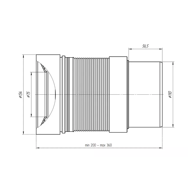 ANI-plast Подовжувач гнучкий для унітазу K821 випуск Ø110 мм (190-370 мм)