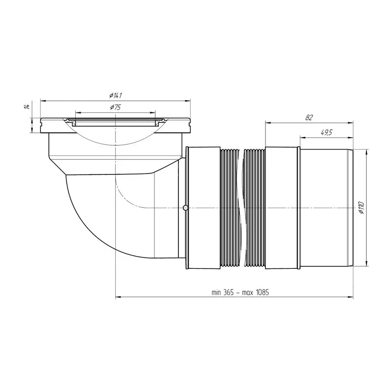 ANI-plast Подовжувач гнучкий для унітазу K732R випуск Ø110/90° (370-950 мм)