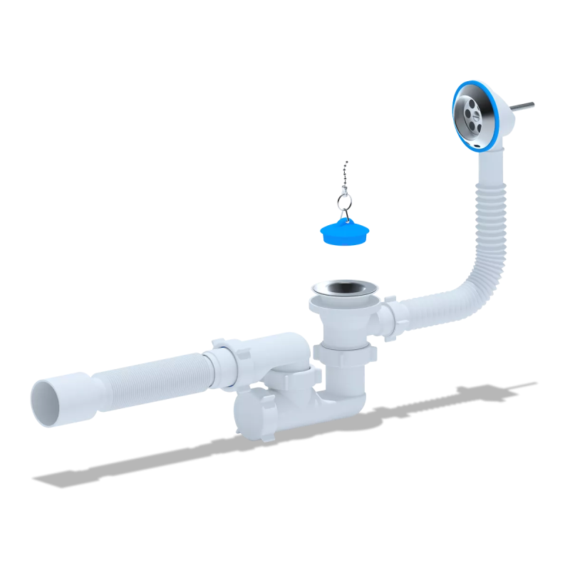 ANI-plast Сифон для ванни Е256 регульований з випуском 1 1/2" x 40, з переливом, з гнучкою трубою 375 x 40/50