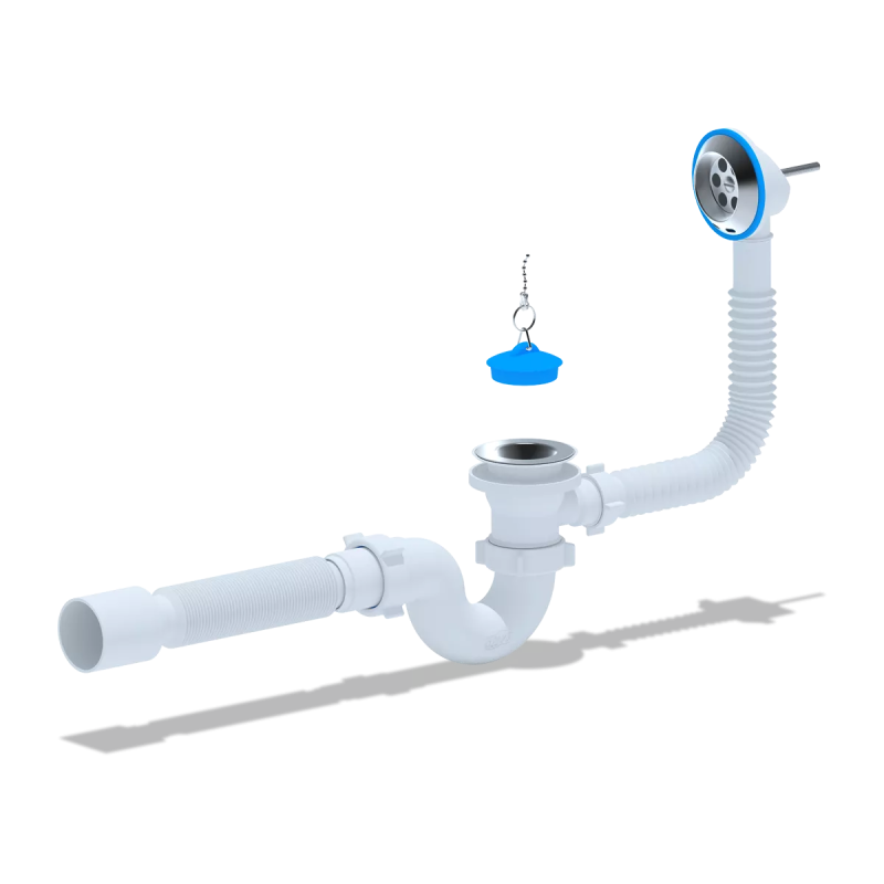 ANI-plast Сифон для ванни Е156 з випуском 1 1/2" з переливом, з гнучкою трубою 375 x 40/50