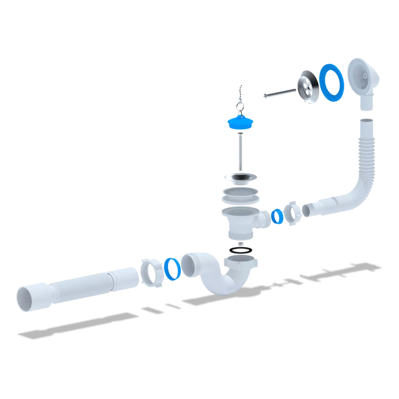 ANI-plast Сифон для ванни Е156 з випуском 1 1/2" з переливом, з гнучкою трубою 375 x 40/50