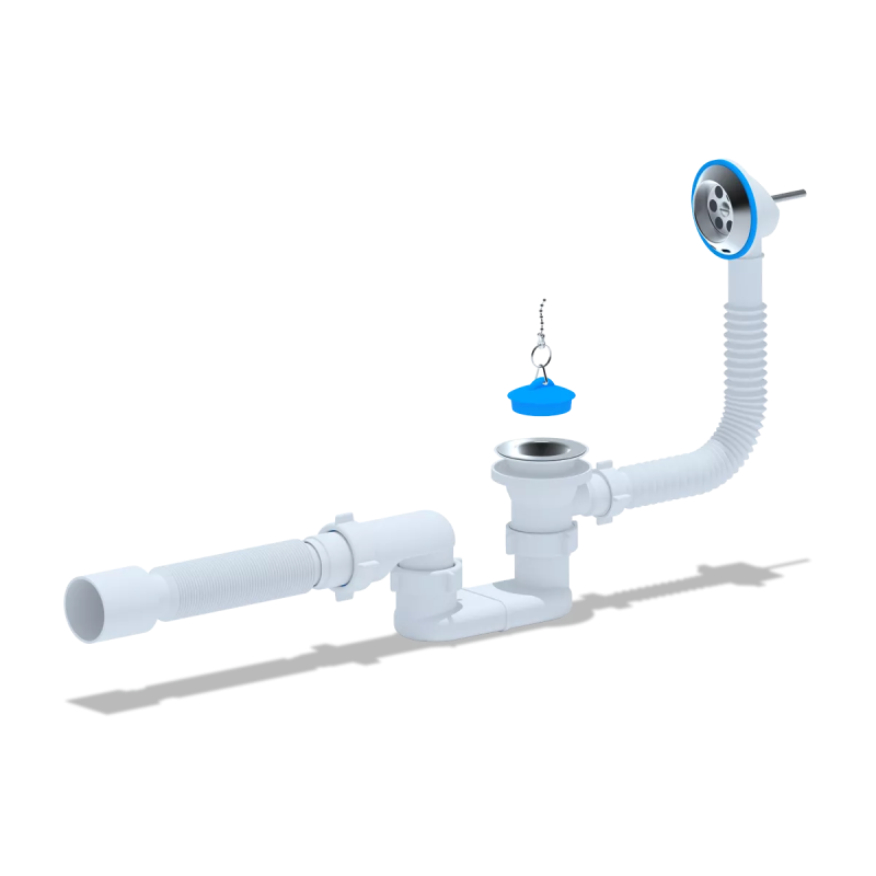 ANI-plast Сифон для ванни Е056 плоский з випуском 1 1/2" x 40, з переливом, з гнучкою трубою 375 x 40/50