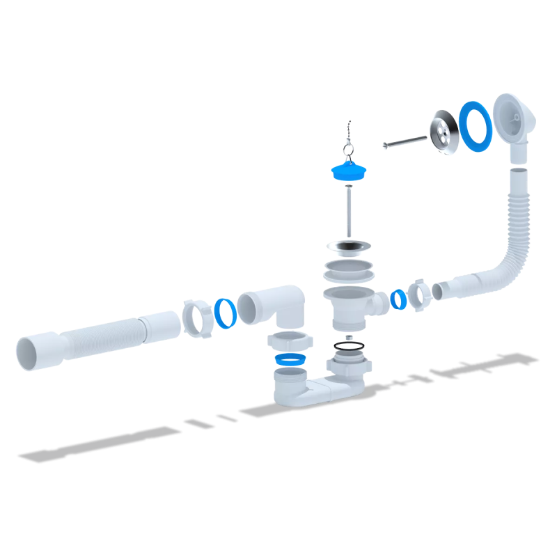 ANI-plast Сифон для ванни Е056 плоский з випуском 1 1/2" x 40, з переливом, з гнучкою трубою 375 x 40/50