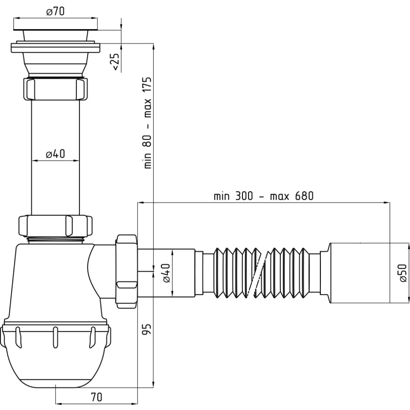 ANI-plast Сифон для кухонної мийки A0115, 1 1/2" x 40 з гнучкою трубою 40 x 40/50