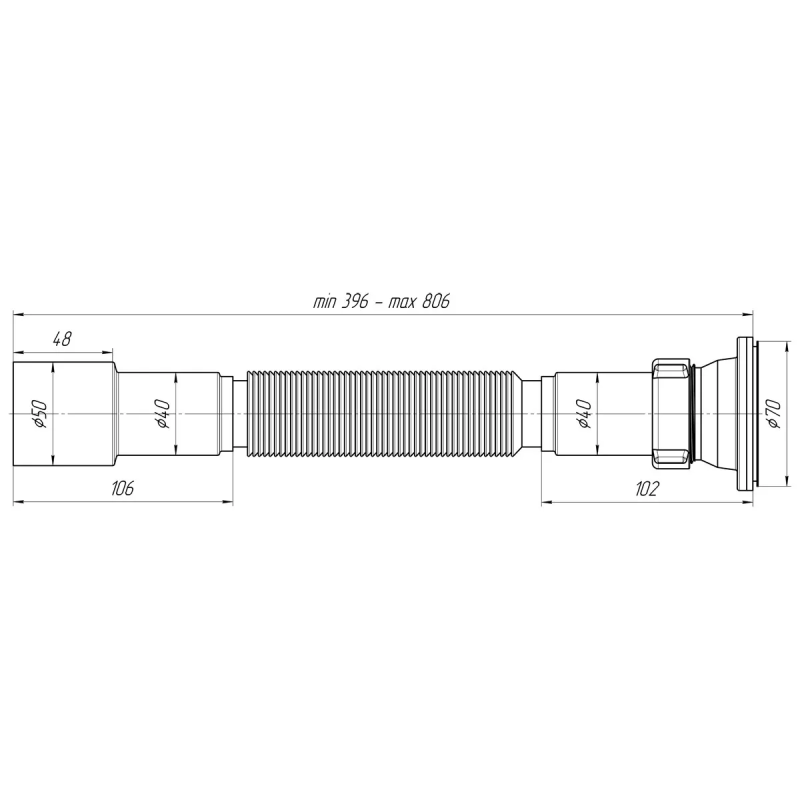 ANI-plast Сифон гофрований G106, 1 1/2" x 40/50 (396-806 мм)
